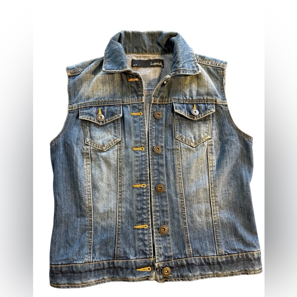 Liquid Denim button front vest, med blue fade, Sz XS, front pockets, gd cond - Picture 3 of 11